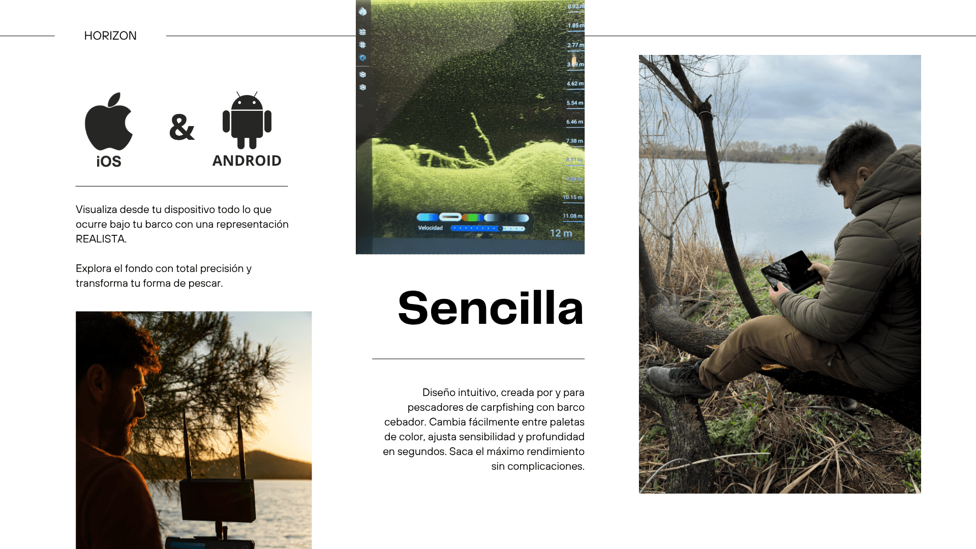 App Nuntius con sonda Horizon Mirror — paletas independientes side y down
